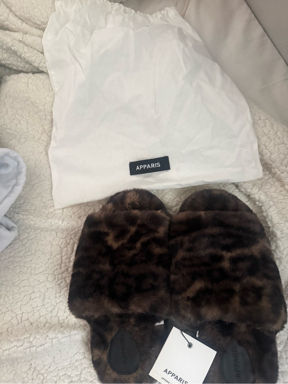 Apparis Leopard Faux-Fur Slide Slippers in Brown and Black